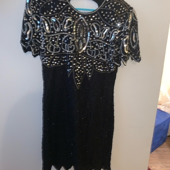 100% Silk Vintage Beaded Sparkle Sequin Cocktail Dress - Picture 6 of 11